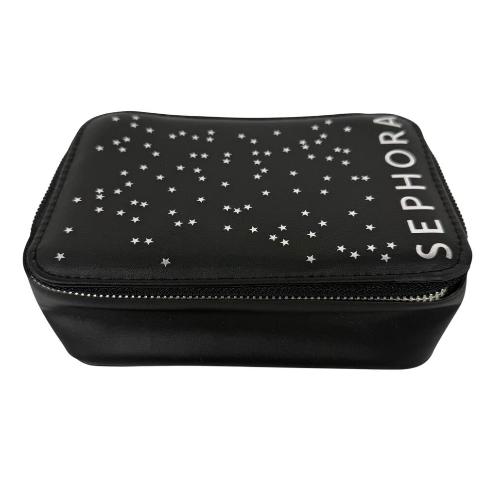 Sephora Black Metallic Silver Star Zip Around Makeup Tavel Case